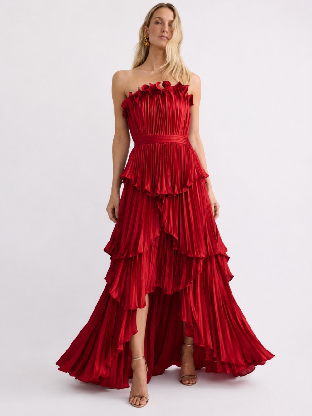 NWT AMUR Janey Tiered Shell Midi Dress in Red Calla Lily Sz 12